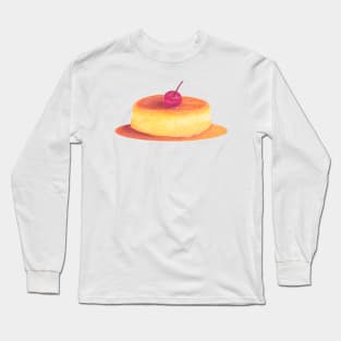 Pop art  watercolor Illustration Caramel flan, vanilla custard Long Sleeve T-Shirt